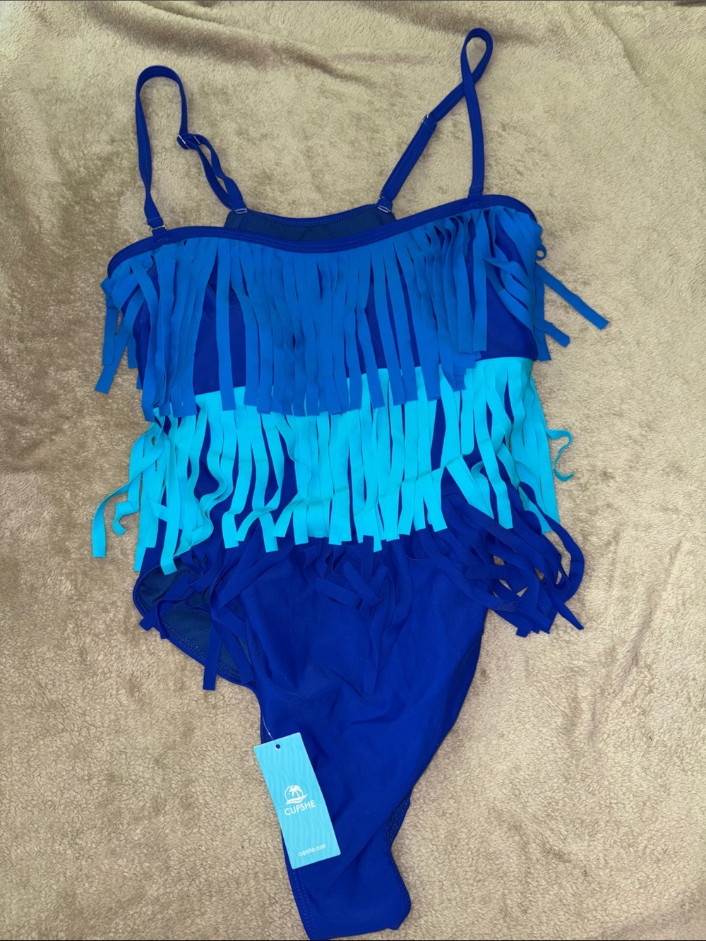 Cupshe Two-Tone Blue Fringe One-Piece Swimsuit